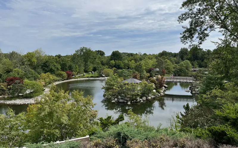 池と橋のある日本庭園